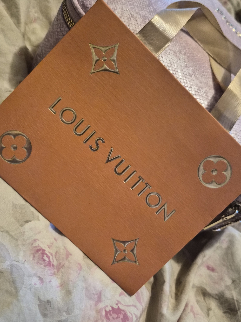 Louis Vuitton Orange Shopping Bag with Gold Accents